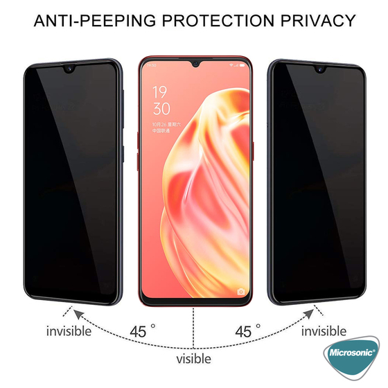 Microsonic Oppo AX7 Privacy 5D Gizlilik Filtreli Cam Ekran Koruyucu Siyah