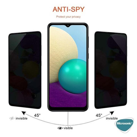 Microsonic Samsung Galaxy A02 Privacy 5D Gizlilik Filtreli Cam Ekran Koruyucu Siyah