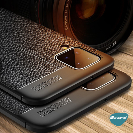 Microsonic Samsung Galaxy A12 Kılıf Deri Dokulu Silikon Lacivert
