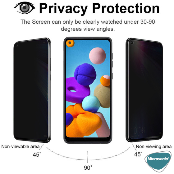 Microsonic Samsung Galaxy A21 Privacy 5D Gizlilik Filtreli Cam Ekran Koruyucu Siyah