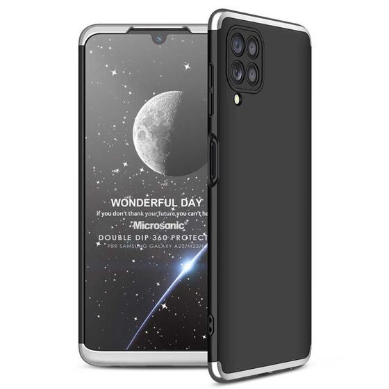 Microsonic Samsung Galaxy A22 Kılıf Double Dip 360 Protective Siyah Gri