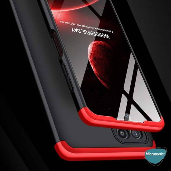 Microsonic Samsung Galaxy A22 Kılıf Double Dip 360 Protective Siyah Kırmızı