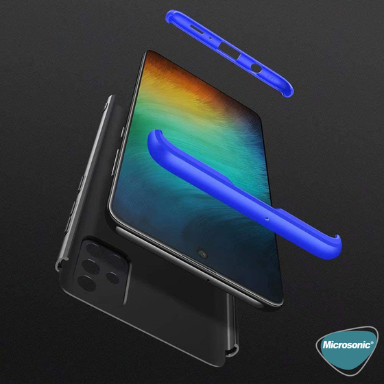 Microsonic Samsung Galaxy A51 Kılıf Double Dip 360 Protective Siyah Mavi