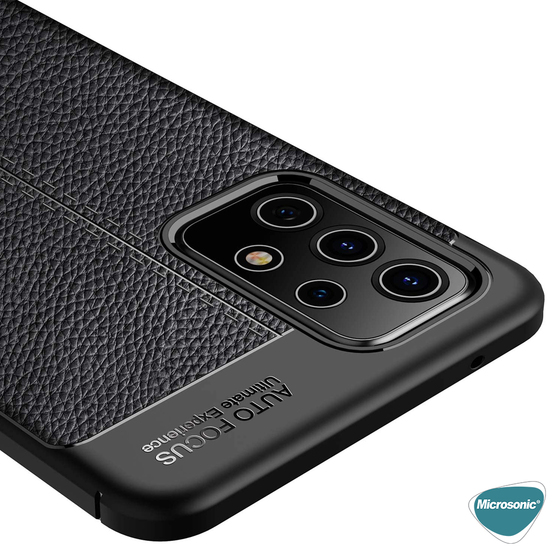 Microsonic Samsung Galaxy A52 Kılıf Deri Dokulu Silikon Siyah