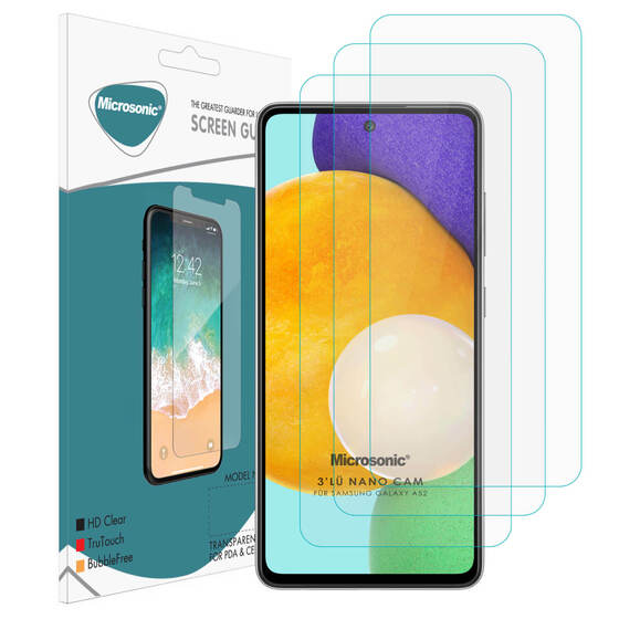 Microsonic Samsung Galaxy A52 Screen Protector Nano Glass Cam Ekran Koruyucu (3'lü Paket)