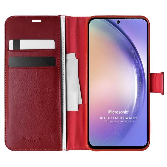 Microsonic Samsung Galaxy A54 Kılıf Delux Leather Wallet Kırmızı