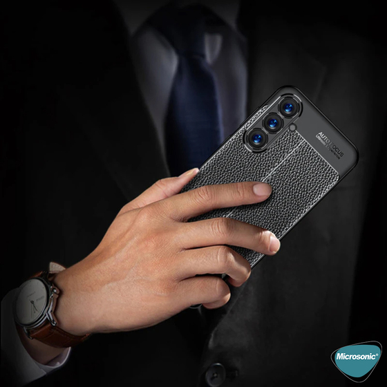 Microsonic Samsung Galaxy A55 Kılıf Deri Dokulu Silikon Siyah