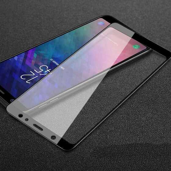 Microsonic Samsung Galaxy A6 Plus 2018 Tam Kaplayan Temperli Cam Ekran koruyucu Kırılmaz Film Siyah