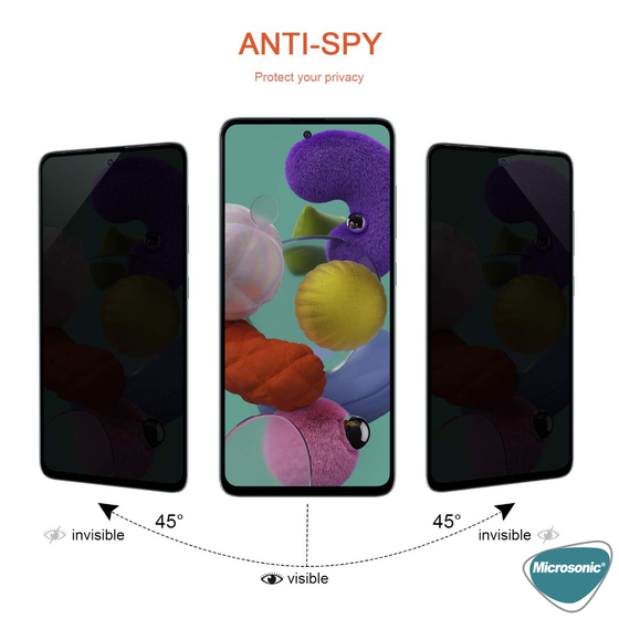 Microsonic Samsung Galaxy A71 Privacy 5D Gizlilik Filtreli Cam Ekran Koruyucu Siyah