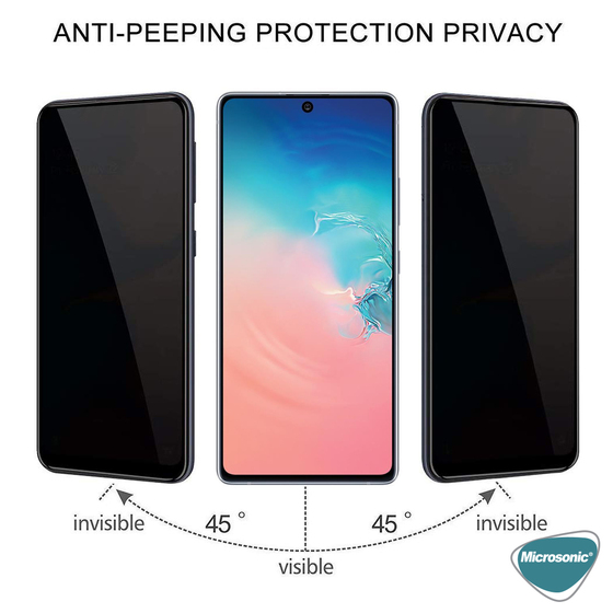 Microsonic Samsung Galaxy A81 Privacy 5D Gizlilik Filtreli Cam Ekran Koruyucu Siyah