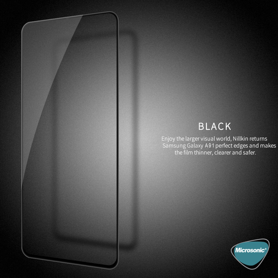 Microsonic Samsung Galaxy A91 Tam Kaplayan Temperli Cam Ekran Koruyucu Siyah