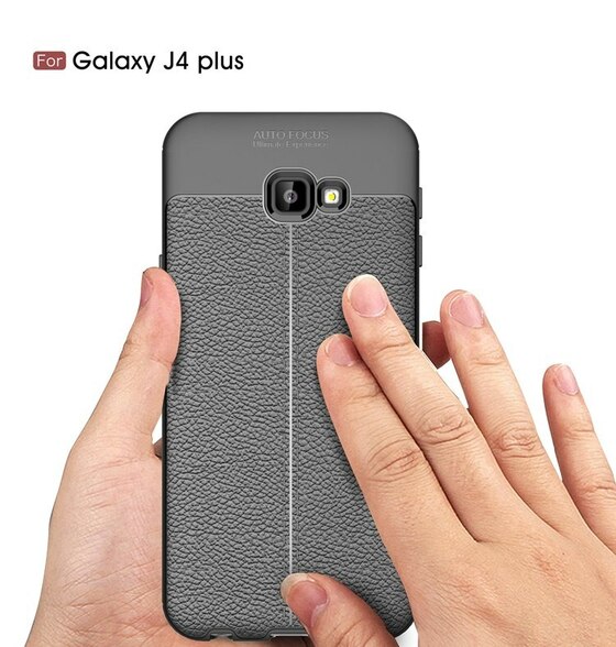 Microsonic Samsung Galaxy J4 Plus Kılıf Deri Dokulu Silikon Siyah