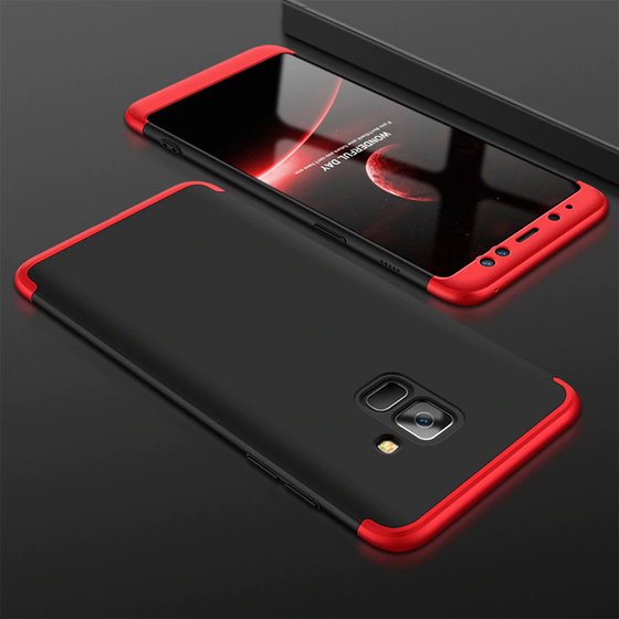 Microsonic Samsung Galaxy J6 Kılıf Double Dip 360 Protective Siyah Kırmızı