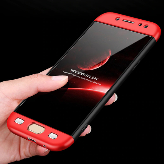Microsonic Samsung Galaxy J7 Pro Kılıf Double Dip 360 Protective Siyah Kırmızı
