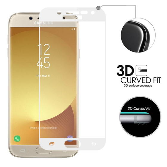 Microsonic Samsung Galaxy J7 Pro Tam Kaplayan Temperli Cam Ekran koruyucu Kırılmaz Film Beyaz