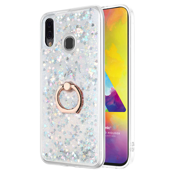 Microsonic Samsung Galaxy M20 Kılıf Glitter Liquid Holder Gümüş