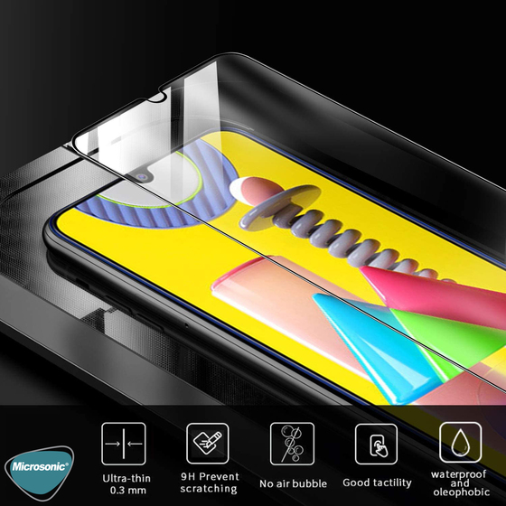 Microsonic Samsung Galaxy M21 Tam Kaplayan Temperli Cam Ekran Koruyucu Siyah