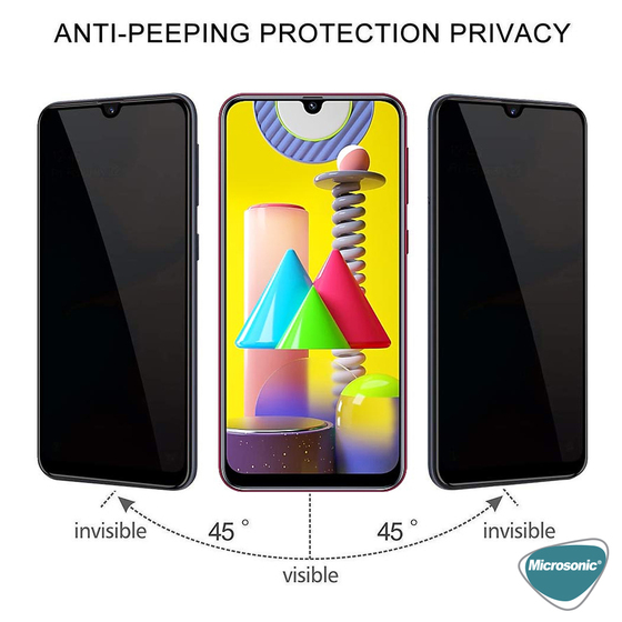 Microsonic Samsung Galaxy M31 Privacy 5D Gizlilik Filtreli Cam Ekran Koruyucu Siyah