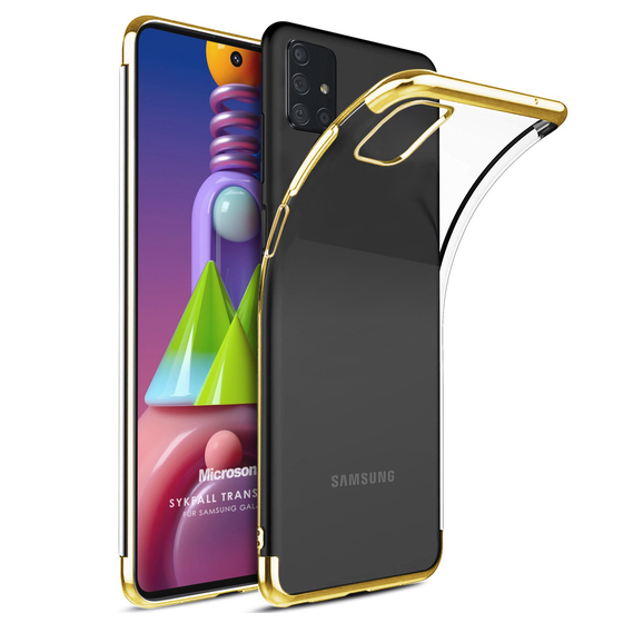 Microsonic Samsung Galaxy M51 Kılıf Skyfall Transparent Clear Gold