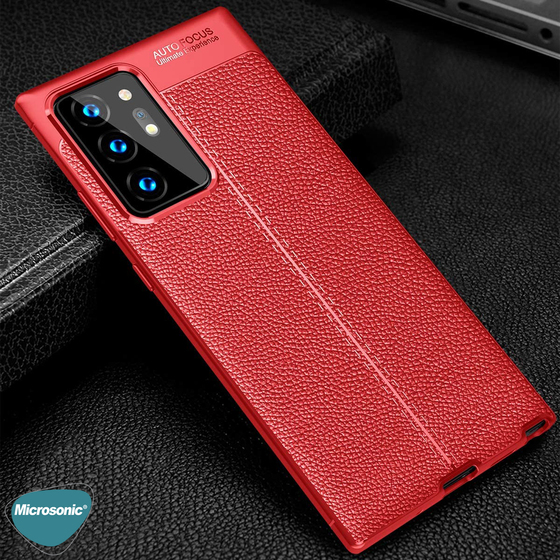 Microsonic Samsung Galaxy Note 20 Ultra Kılıf Deri Dokulu Silikon Kırmızı