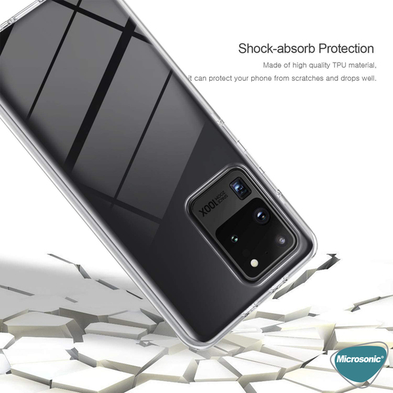 Microsonic Samsung Galaxy S20 Ultra Kılıf 6 tarafı tam full koruma 360 Clear Soft Şeffaf