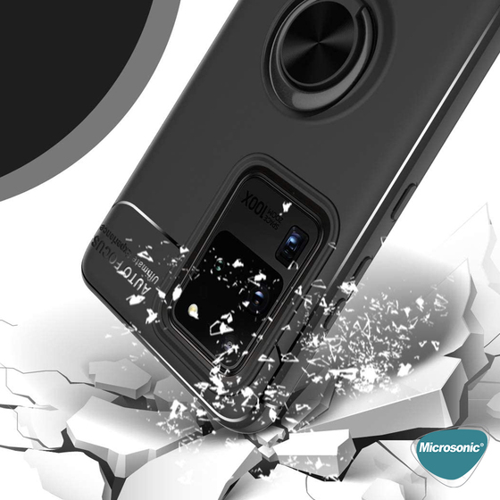 Microsonic Samsung Galaxy S20 Ultra Kılıf Kickstand Ring Holder Siyah