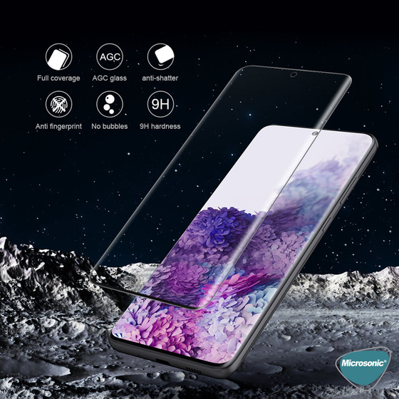 Microsonic Samsung Galaxy S20 Ultra Tam Kaplayan Temperli Cam Ekran Koruyucu Siyah