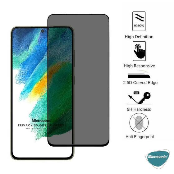 Microsonic Samsung Galaxy S21 FE Privacy 5D Gizlilik Filtreli Cam Ekran Koruyucu Siyah