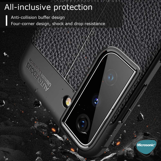 Microsonic Samsung Galaxy S21 Plus Kılıf Deri Dokulu Silikon Siyah