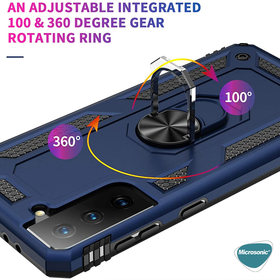 Microsonic Samsung Galaxy S21 Plus Kılıf Military Ring Holder Kırmızı