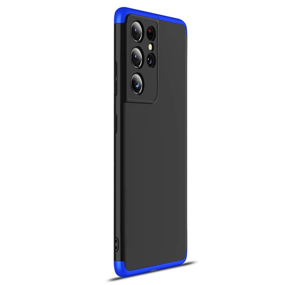 Microsonic Samsung Galaxy S21 Ultra Kılıf Double Dip 360 Protective Siyah Mavi