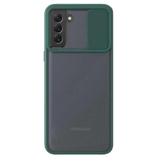 Microsonic Samsung Galaxy S22 Kılıf Slide Camera Lens Protection Koyu Yeşil