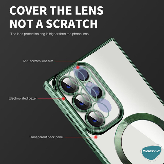 Microsonic Samsung Galaxy S23 FE Kılıf MagSafe Luxury Electroplate Koyu Yeşil