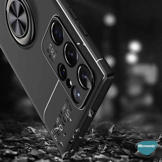 Microsonic Samsung Galaxy S23 Ultra Kılıf Kickstand Ring Holder Siyah Mavi