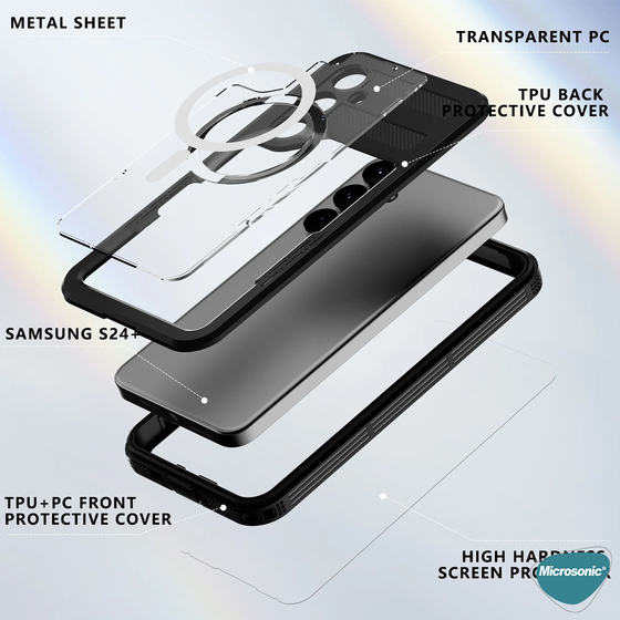 Microsonic Samsung Galaxy S24 Plus Kılıf Waterproof 360 Full Body Protective Siyah