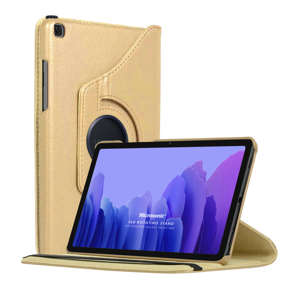 Microsonic Samsung Galaxy Tab A7 T500 Kılıf 360 Rotating Stand Deri Gold