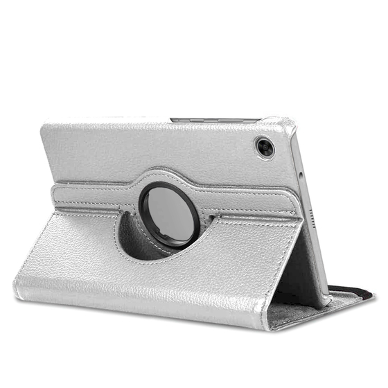 Microsonic Samsung Galaxy Tab A9 Kılıf 360 Rotating Stand Deri Gümüş