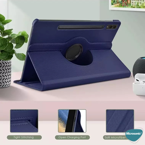 Microsonic Samsung Galaxy Tab S9 FE+ Kılıf 360 Rotating Stand Deri Mavi