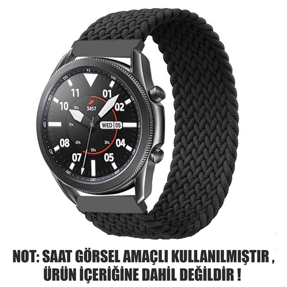Microsonic Samsung Galaxy Watch 3 45mm Kordon, (Small Size, 135mm) Braided Solo Loop Band Siyah