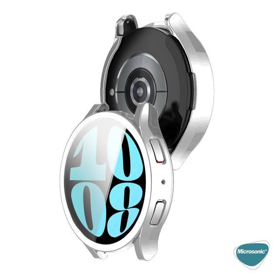 Microsonic Samsung Galaxy Watch 6 44mm Kılıf Ekranı Tam Kaplayan 360 Full Round Soft Silicone Gümüş