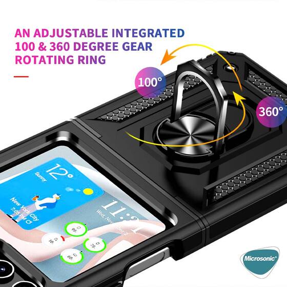 Microsonic Samsung Galaxy Z Flip 5 Kılıf Military Ring Holder Siyah