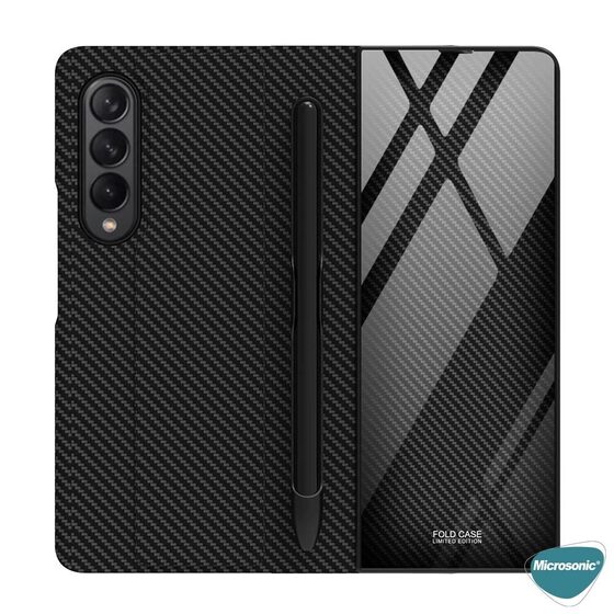Microsonic Samsung Galaxy Z Fold 3 Kılıf Pencil Carbon BookStyle Siyah