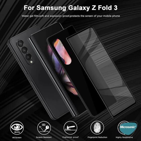 Microsonic Samsung Galaxy Z Fold 3 Ön + Arka Tam Kaplayan Temperli Cam Ekran Koruyucu Siyah
