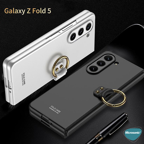 Microsonic Samsung Galaxy Z Fold 5 Kılıf Ring Fall Platinum Siyah