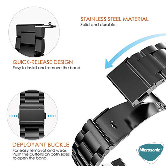 Microsonic Samsung Gear S3 Frontier Metal Stainless Steel Kordon Siyah