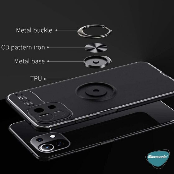 Microsonic Xiaomi Mi 11 Lite Kılıf Kickstand Ring Holder Lacivert