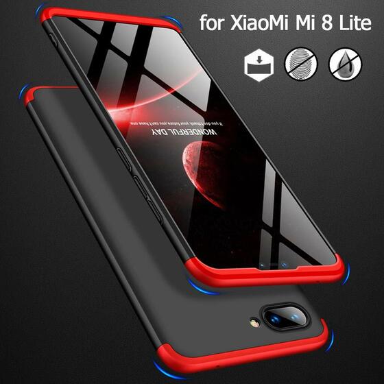 Microsonic Xiaomi Mi 8 Lite Kılıf Double Dip 360 Protective Siyah Kırmızı