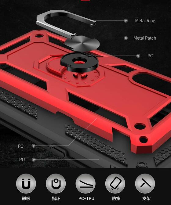 Microsonic Xiaomi Mi 9 Kılıf Military Ring Holder Kırmızı