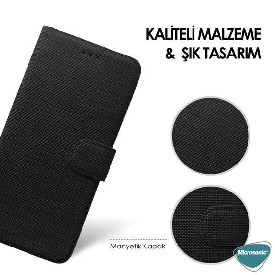 Microsonic Xiaomi Mi 9T Kılıf Fabric Book Wallet Siyah