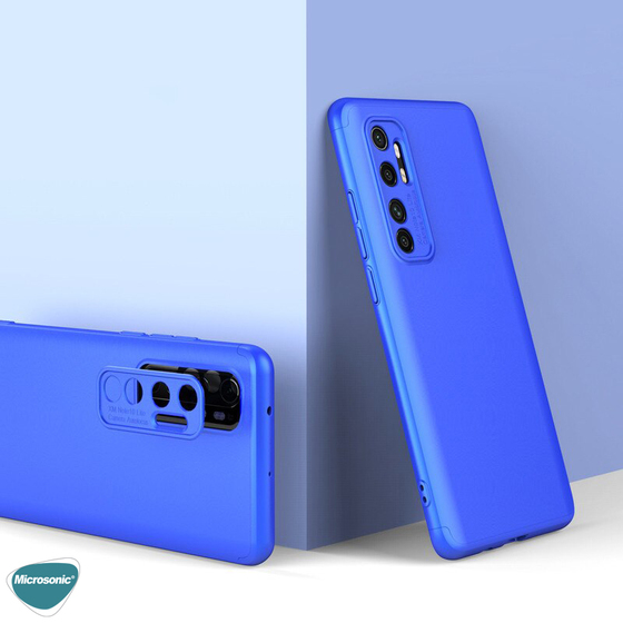 Microsonic Xiaomi Mi Note 10 Lite Kılıf Double Dip 360 Protective Mavi